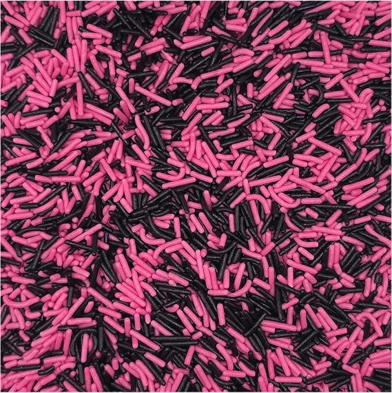 NCS Pink & Black Jimmies Edible Sprinkles Cupcake, Cake & Cookie Decorations, 7 oz