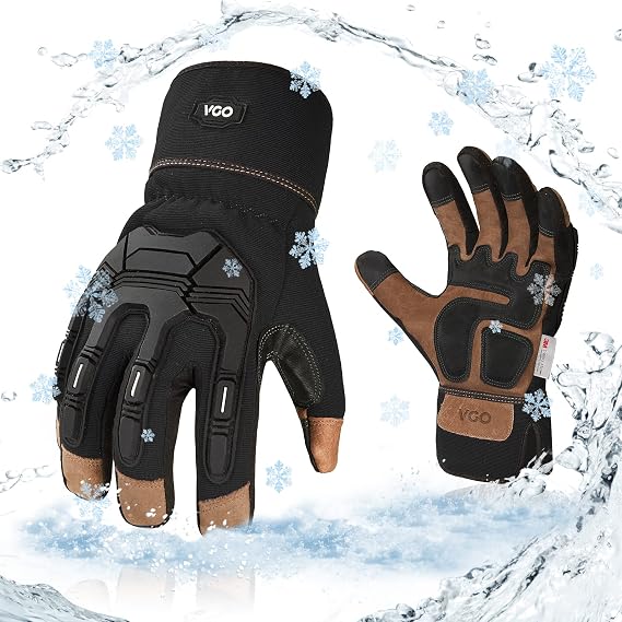 Vgo...... Winter Work Gloves Men,Leather Work Gloves,Anti-vibration,Mechanics Gloves,Abrasion Resistance