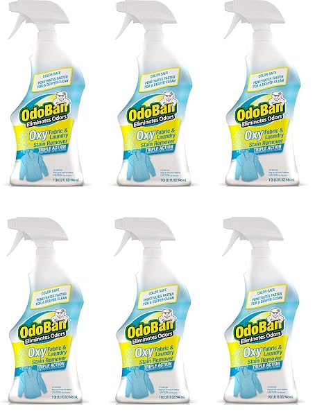 OdoBan Ready-to-Use Oxy Fabric and Laundry Stain Remover, Triple Action Stain Eliminator, 6-Pack, 32 Ounce Spray Each