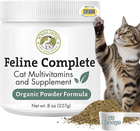 Organic Cat Vitamins | 8 oz | 75 Scoops | Essential Nutrients for Cats | Cat Multivitamin with Prebiotics, Probiotics for Immune Support, Skin Coat, Digestion, Heart & Joint Health | Feline Complete