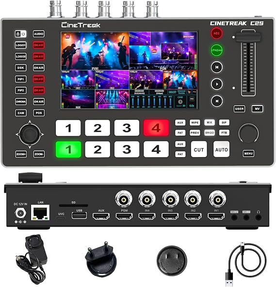 Cinetreak C2S HDMI & SDI 5.5'' Screen Multi-Format PTZ Control Video Switcher Mixer with REC, Playback, Macro Media,Vertical Livestream (NDI updatable)