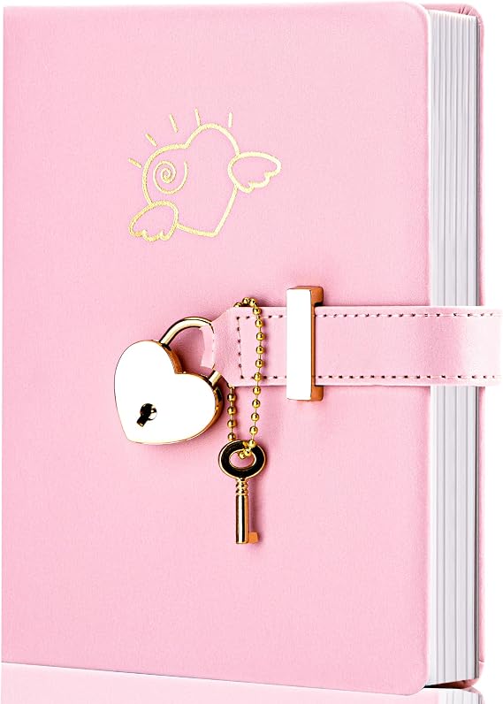 CAGIE Diary with Lock and Key for Girls Heart Shaped Girls Diary for Women Kids A5 Secret Notebook with Lock for Writing Travel Gifts, 5.3 x 7 inches, Pink