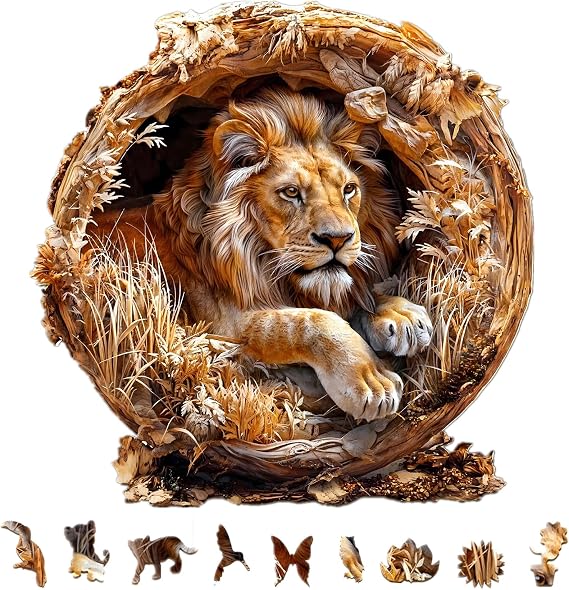KAAYEE Wooden Puzzles Adults, Lion King Jigsaw Puzzle 17.3 * 17.3in 575PCS | Unique Shape Advanced 3D Vision Wood Puzzle Adult, Natural Difficult Hard Puzzles Home Decor Fathers Mother Gifts Christmas