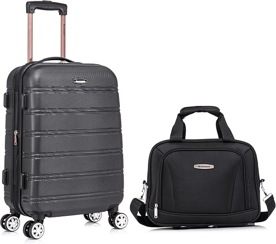 Rockland Melbourne Hardside 2 Piece Expandable Spinner Wheel Luggage Set, Carry-On 20" and Tote 14", Black