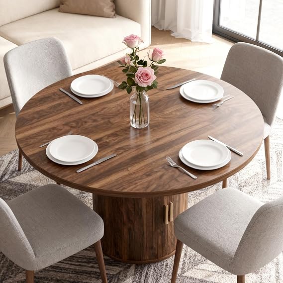 Extendable Round Dining Table with Storage Space for 4-8 people