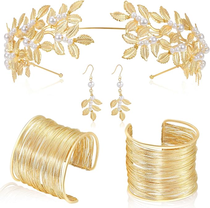 Coucoland Greek Goddess Jewelry Women - Gold Toga Athena Hercules Aphrodite God Roman Accessories Set Leaf Headpiece