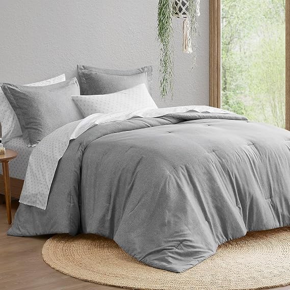 Comfort Spaces Camden Lightweight Comforter Set Boho, Queen, 7 Piece, Gray