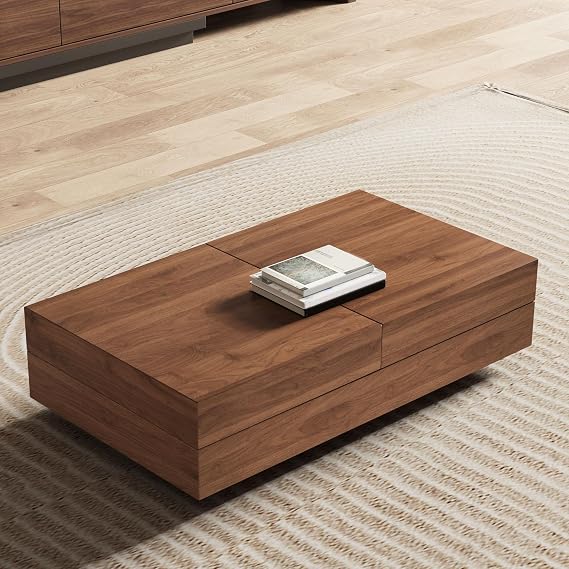 120-208 cm Expandable Coffee Table with Walnut Finish with Storage