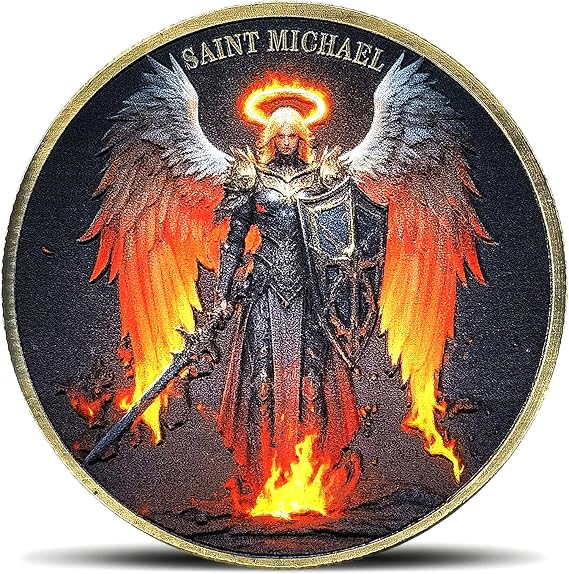 The Archangel Saint Michael Challenge Coin - Psalm 91:10-11 Inspirational Gift for Spiritual Protection & Faith (Single Coin)
