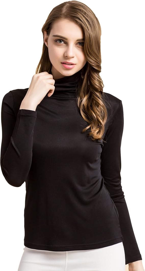 CLC Women's Mulberry Silk T-Shirt Long Sleeve Highneck Tank Knit Fabric