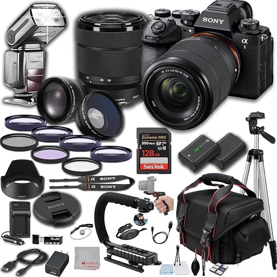 Sony a1 II Mirrorless Camera with 28-70mm Lens, LED Light, Microphone, 128GB Extreme Memory, TTL Pro Flash, Filters, Lenses, Case, Tripod, Grip, and More Pro Photo Bundle (41pc Bundle)