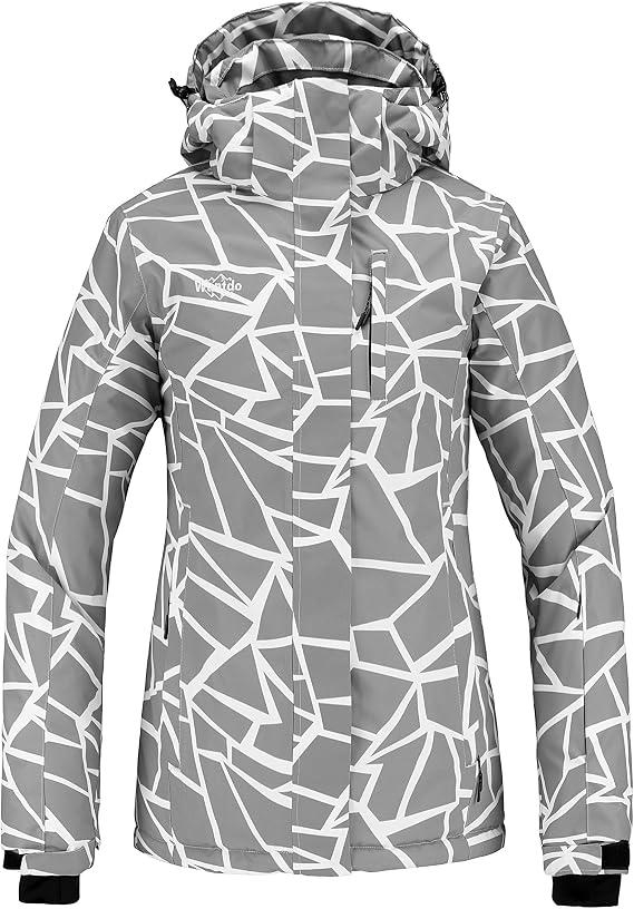 Wantdo Women's Waterproof Ski Jacket Colorful Printed Fully Taped Seams Rain Coat Warm Winter Parka