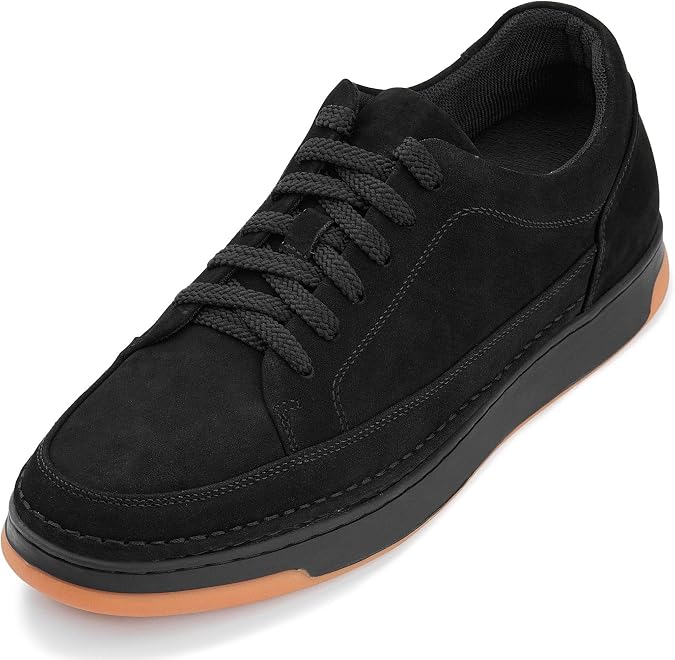 CALTO Men's Invisible Height Increasing Elevator Shoes - Premium Leather Lace-up Fashion Sneakers - 2.6 Inches Taller