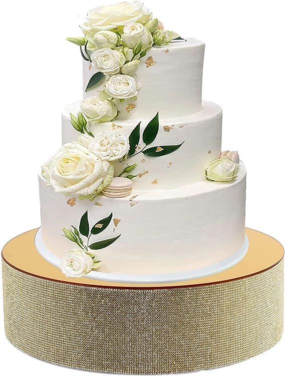 16 Inch Gold Bling Round Cake Stand Cupcake Base with Crystal Rhinestones, Gorgeous Cake Desserts Display Decorative Centerpiece for Parties (Gold, 16")