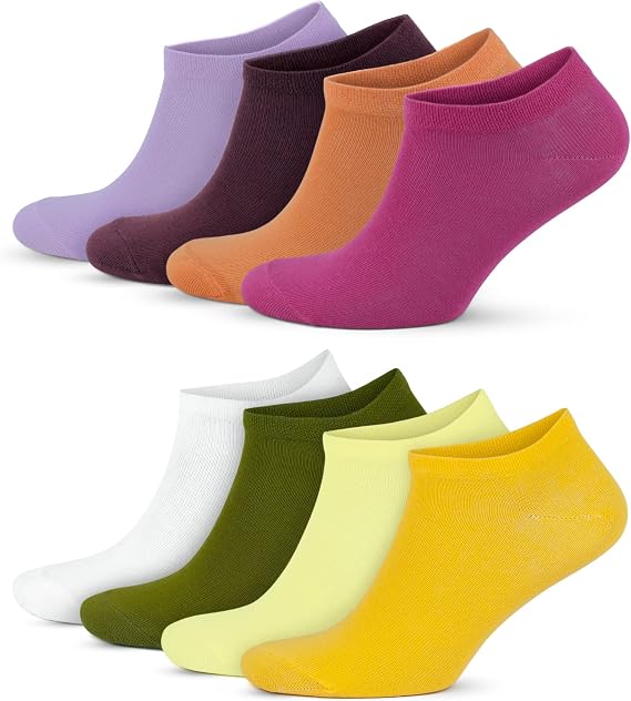 GoWith 4-Piece-8 Colorful Plain Patterned Cotton Soft Sports Elastane Stylish Looking Women's Booty Socks