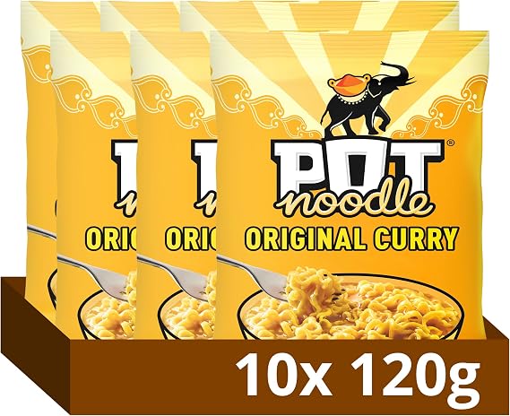 Pot Noodle Original Curry Instant Noodles Block with sauce and seasoning sachets for quick, filling and delicious noodles 10x 114 g
