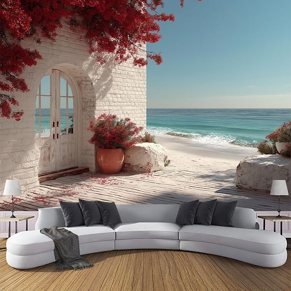 ANALTIRCE 3D Wall Mural Realistic Brick Wall Print Photo Wallpaper, White Non-Woven Wall Mural Decoration European Style Architecture Picture, 150105cm Mural for Living Room Kids Bedroom