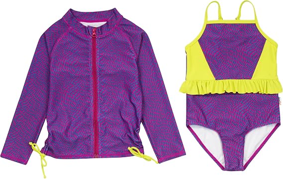 SwimZip Girls' Long Sleeve Rash Guard & 1-Piece Swimsuit - UPF 50 Sun Protection