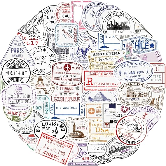 50 Pcs Retro Stamp Postmark Theme Stickers, Vintage Travel Cool Stickers PVC Waterproof Transparent Vinyl Stickers for Luggage, Travel case, Suitcase, Water Bottle, Laptop, Helmet, Motorbikes