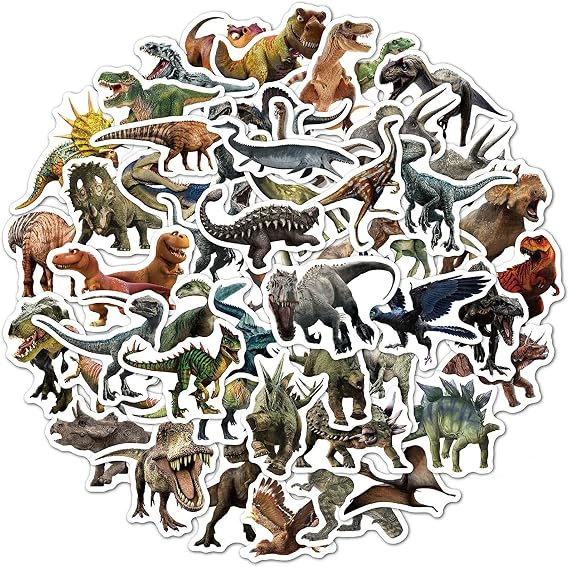 Dinosaur Stickers, 50pcs Aesthetic Realistic Dino Party Favors Toys Decorative for Bottles Scrapbook Laptop Phone Luggage Skateboard - Cool Stickers for Kids Teens Boys Girls