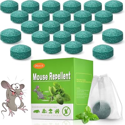 Rodent Repeller, 24 Packs Mouse Trap Peppermint Oil Spray for Mice, Indoor & Outdoor Use, Safe for Humans & Pets, Pest Control Moth Balls, Spider Defense, Car Engine & Home Protection