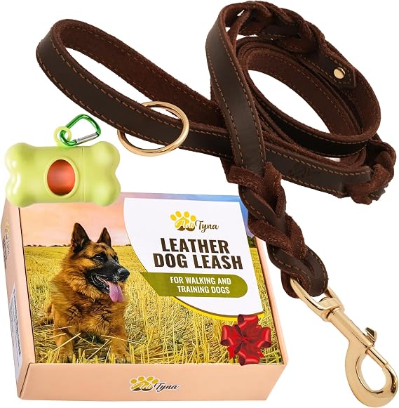 ADITYNA Leather Dog Leash with Traffic Handle, 6ft, Medium & Large Dogs