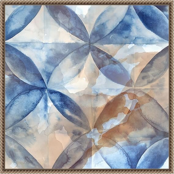 Amanti Art Framed Canvas Wall Art 22x22 Indigo Rustic Tiles II by Eva Watts, Framed Wall Art Canvas, Abstract Artwork, Traditional Decor, Medium Poster Painting for Living Room, Bedroom, Bathroom,