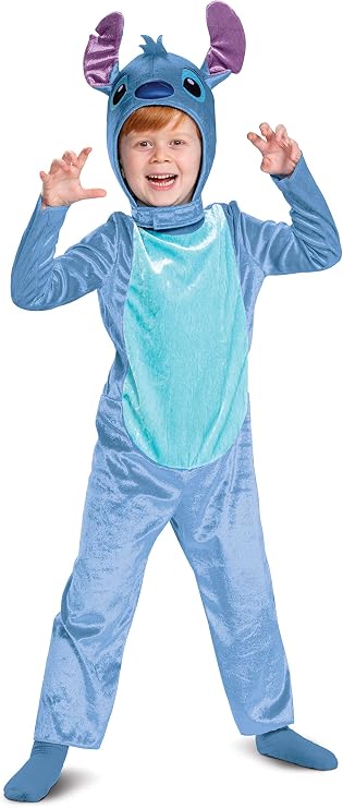 Disguise Stitch Costume for Kids, Officially Lilo and Stitch Costume Jumpsuit and Headpiece, Toddler Size Large (4-6)