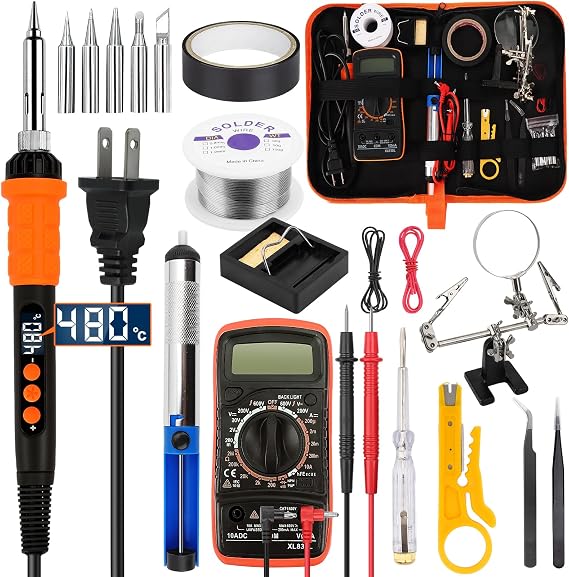 Soldering Iron Kit,90W LED Digital Solder Iron Soldering Gun kit,Adjustable Temperature(180C-480C),19-in-1 Welding Tool Including Desoldering Pump, Multimeter, 5 Solder Tips,Helping Hands