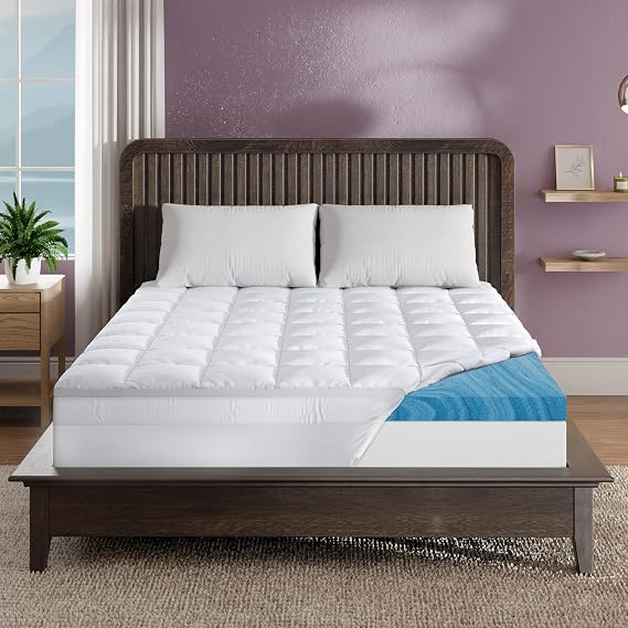 Sleep Innovations 4 Inch Pillow Top & Green Tea Gel Memory Foam Mattress Topper, Twin, Medium Plush Feel, Pressure Relief, for All Sleep Positions