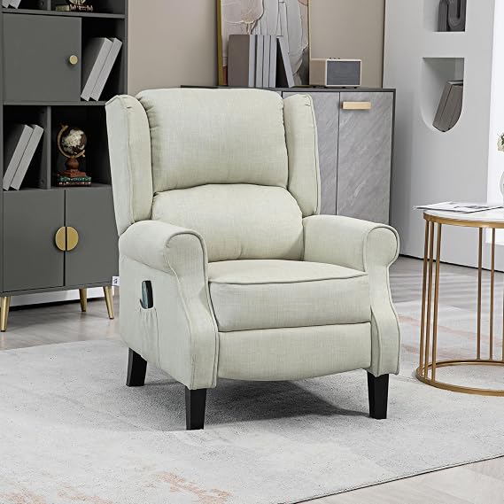 HOMCOM Vibrating Massage Recliner Chair w/Heat Linen Fabric Beige