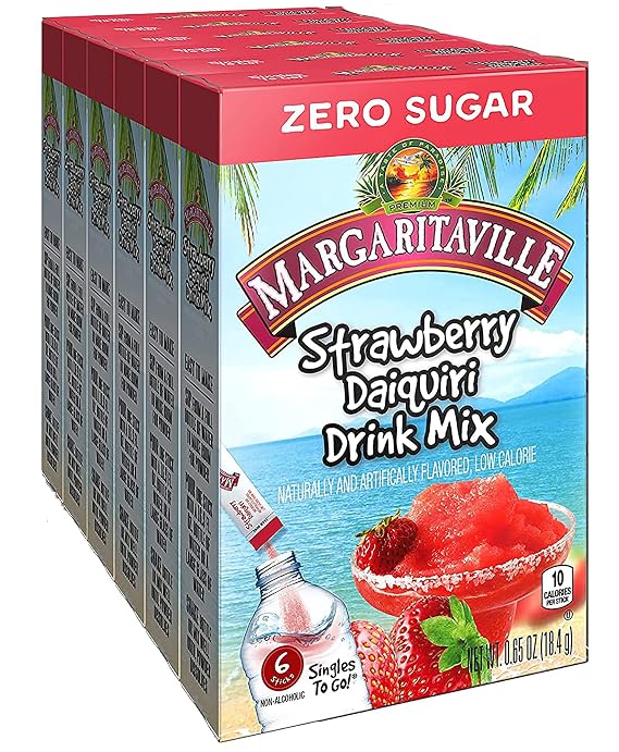 Margaritaville Singles To Go Water Drink Mix - Strawberry Daiquiri Flavored, Non-Alcoholic Powder Sticks (6 Boxes with 6 Packets Each - 36 Total Servings), 0.65 Ounce (Pack of 6)