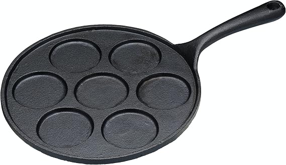 KitchenCraft KCBLINIS Induction Safe Blinis Pan with 7 Holes and Blini Recipe, Cast Iron, 24 cm, Black