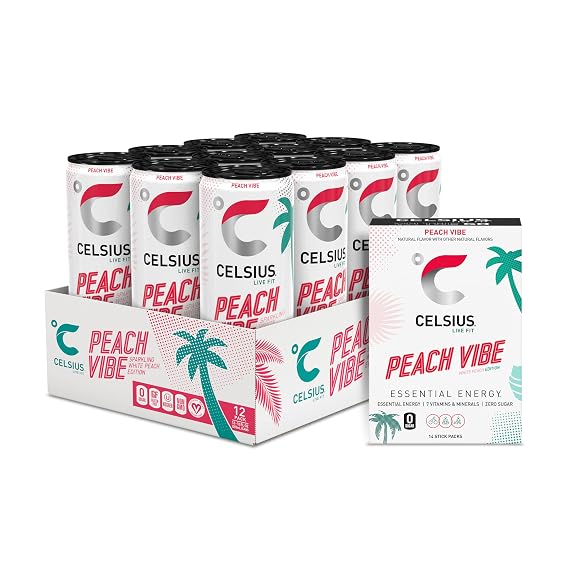 CELSIUS Zero Sugar Energy Drink & Powder Stick Bundle, Peach Vibe