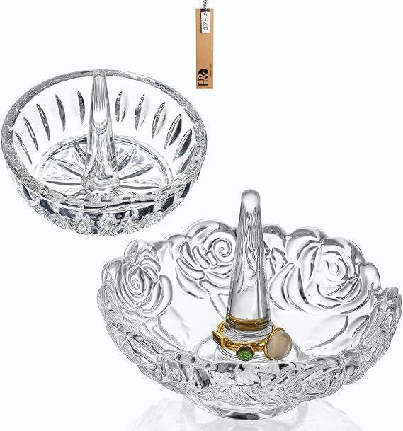 H&D HYALINE & DORA Crystal Ring Holder Dish and Clear Crystal Ring Holder,Round Glass Ring Dish,Jewelry Rack Ring Holder for Wedding