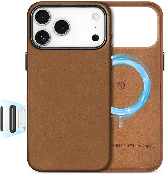 SHIELDON Genuine Leather Case for iPhone 18 Pro Max/17 Pro Max 6.9", Brown