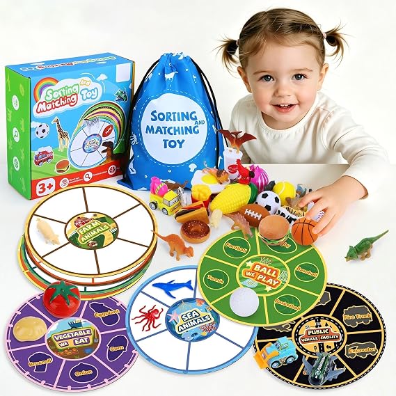 Sorting Toys for Toddlers, 48pcs Toys Match Card Sort Game with Storage Bag