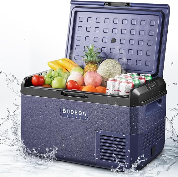 BODEGACOOLER 12 Volt Car Refrigerator, 42QT(40L) IPX4 Waterproof Electric Cooler, 31dB Ultra-Quiet Car Fridge APP Control with 12/24V DC 110-240V AC,4F~68F, Portable for Truck RV Camping, Travel