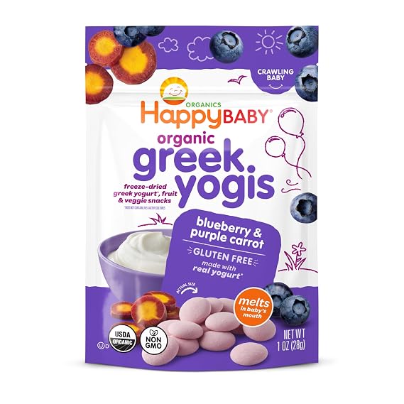 HAPPY BABY Greek Yogis, Blueberry & Purple Carrot, 1oz Pouch (8 Pack)