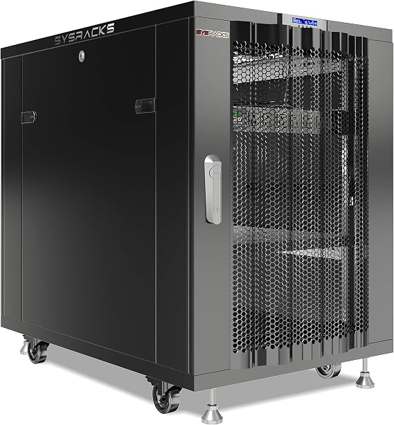 Sysracks 18U Server Rack Cabinet, 39 Deep 19 Floor Standing Enclosed Network Rack for Home Lab, NAS, UPS & AV Gear, Vented Doors, 4 Fans, PDU, Shelf, 1600 lb Capacity