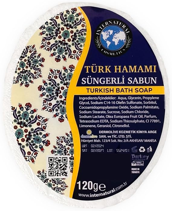 Internatural Handmade Exfoliating Sponge Soap Turkish Bath Hammam Natural and Renewing Cleaning Experience
