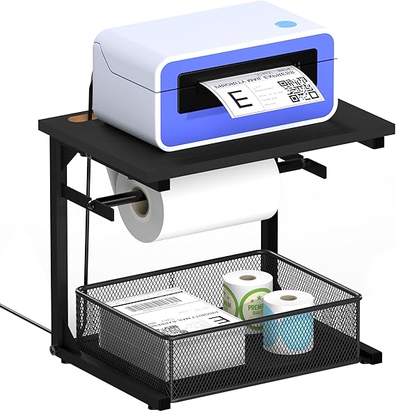 Label Holder for Rolls and Fan-Fold Labels, Shipping Thermal Label Holder with Drawer for Desktop Thermal Printer, Sticker Roll Holder, Label Printer Accessory Supplies for Home, Office Small Business