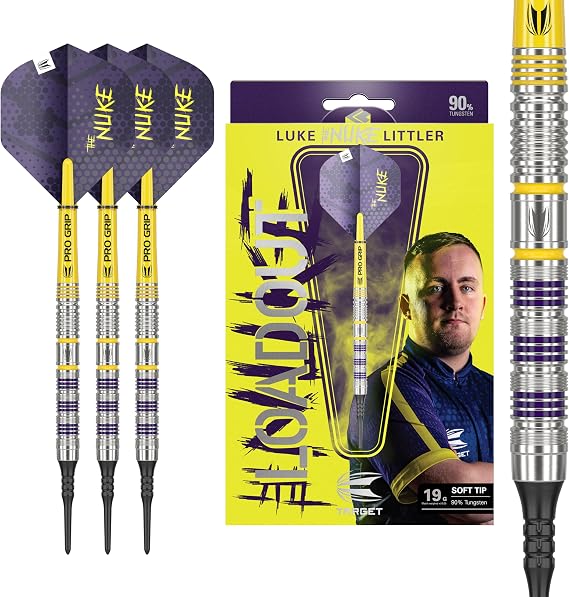 Target Darts Luke Littler Loadout Steel Tip Swiss Point Darts 90% Tungsten Dartpfeil 22G/23G/24G Steel Tip Dart Set Player Edition Swiss Points Dart-Sets mit Werkzeug Pro Grip Schäfte & No.2