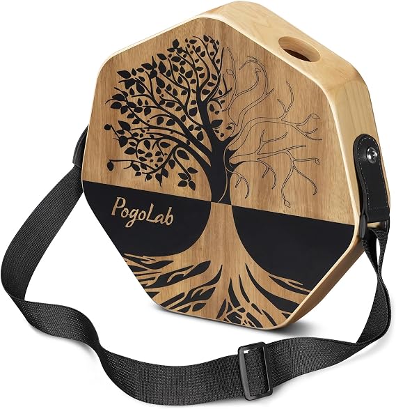 POGOLAB Three-tone Cajon, Portable Travel Drum Box with Adjustable Strap, Unique Appearance, Easy to Carry, for Home and Outdoor, Beautiful Percussion Instrument Gift (Brown)
