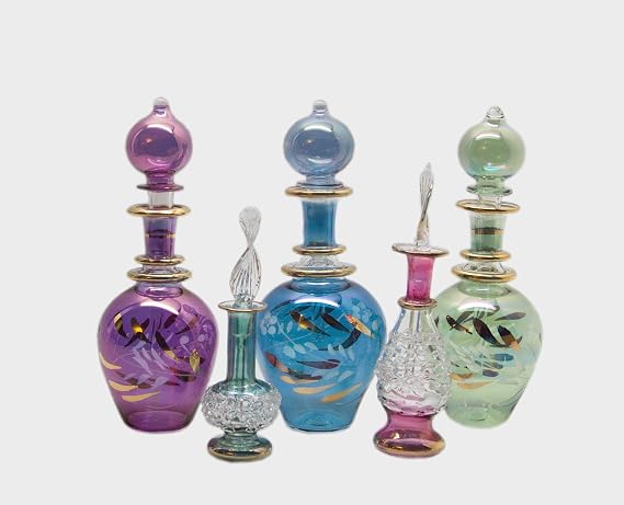 Kemet Art Set of 5 Egyptian Perfume Glass Bottles (Cleopatra Collection)