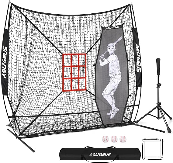 7'x7' Baseball Softball Practice Net with Tee & Dummy Batter