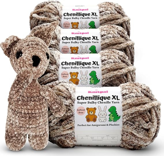 Chenillique XL Super Bulky Chenille Yarn, 4-Pack (352Yds/400G), Cocoa Dust