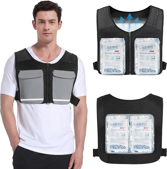 Cooling Vest for Men & Women - Ice Vest with 15pcs Ice Packs Short Cooling Jacket for Hot Weather Summer Work Sports, Adjustable & Reflective