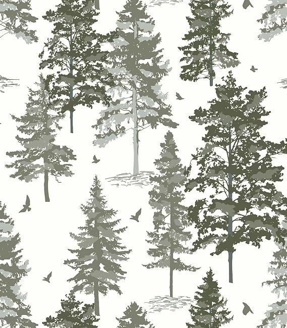 Timeet Vintage Wallpaper Peel and Stick Forest Trees Wallpaper Dark Gray Pine Trees Contact Paper Vinyl Self Adhesive Removable Wall Paper for Bathroom Wall Decor 16.14"x118.1"