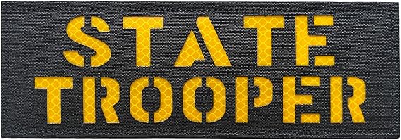 Reflective State Trooper Patch Reflective Back Panel Patch with Hook and Loop (Black-Yellow, 6X2 INCH)